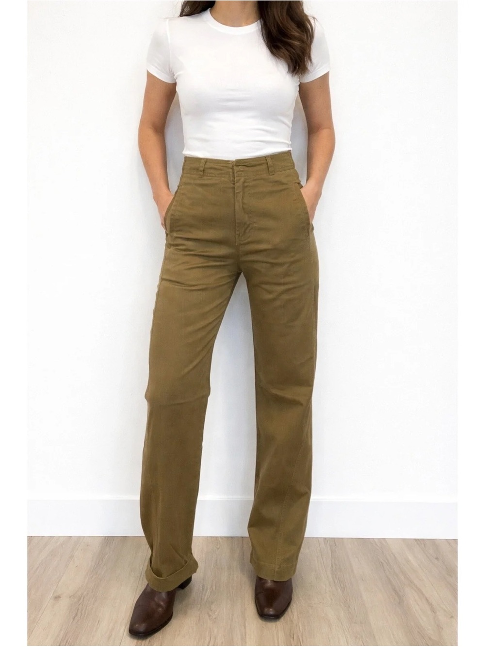 Habitual High Rise Wide Leg Pants Olive Khaki Utility Trousers Size 4
